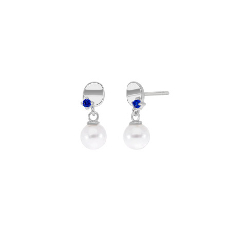 PENDIENTES MAREA PLATA ESPINELA AZUL Y PERLA D0351/BA