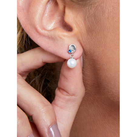PENDIENTES MAREA PLATA ESPINELA AZUL Y PERLA D0351/BA
