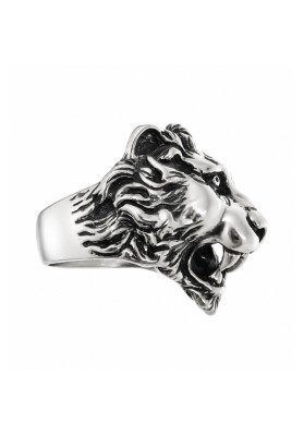 ANILLO HOMBRE CABEZA DE LEÓN REALISTA PLATA PRIMERA LEY