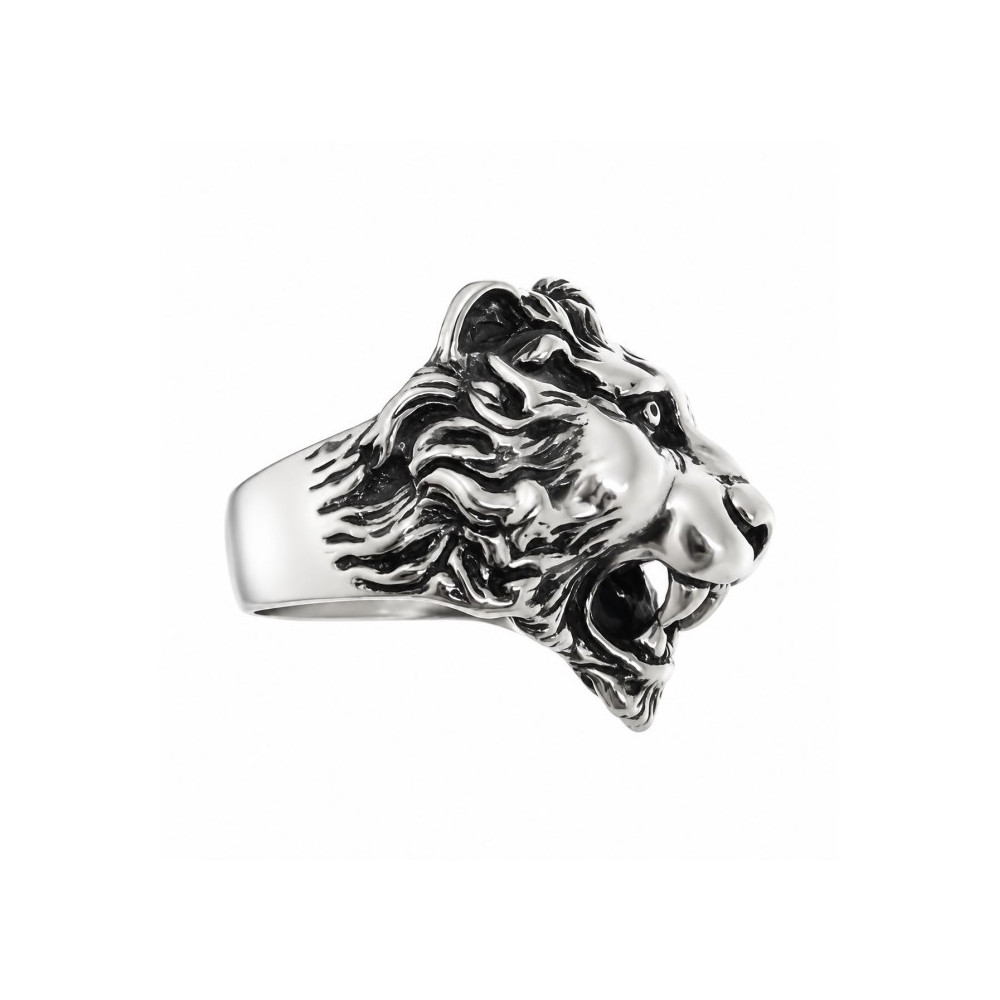ANILLO HOMBRE CABEZA DE LEÓN REALISTA PLATA PRIMERA LEY