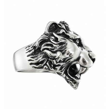 ANILLO HOMBRE CABEZA DE LEÓN REALISTA PLATA PRIMERA LEY