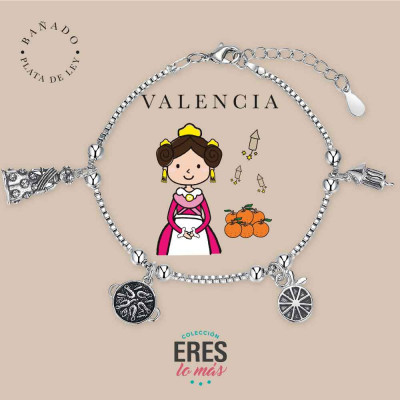 PULSERA VALENCIA ERES LO MÁS CON CUATRO COLGANTES METAL BAÑADO EN PLATA