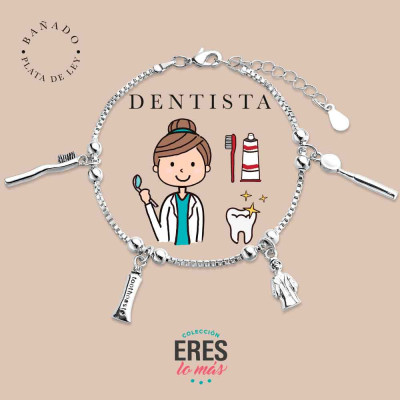 PULSERA DE LA DENTISTA "ERES LO MÁS"  CON CUATRO COLGANTES METAL BAÑADO EN PLATA