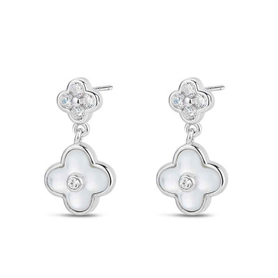 PENDIENTES PLATA TRÉBOL DOBLE CON CIRCONITA Y PRESIÓN  9121019