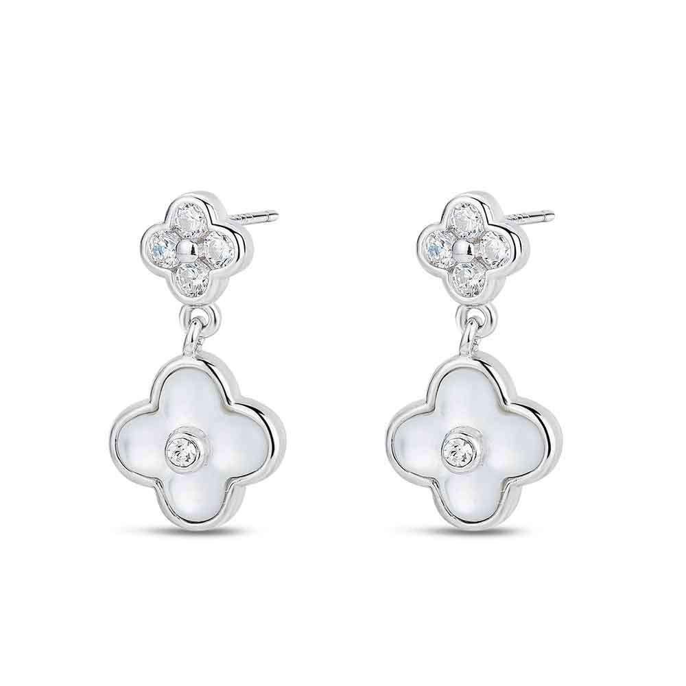 PENDIENTES PLATA TRÉBOL DOBLE CON CIRCONITA Y PRESIÓN  9121019