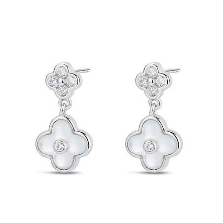 PENDIENTES PLATA TRÉBOL DOBLE CON CIRCONITA Y PRESIÓN  9121019