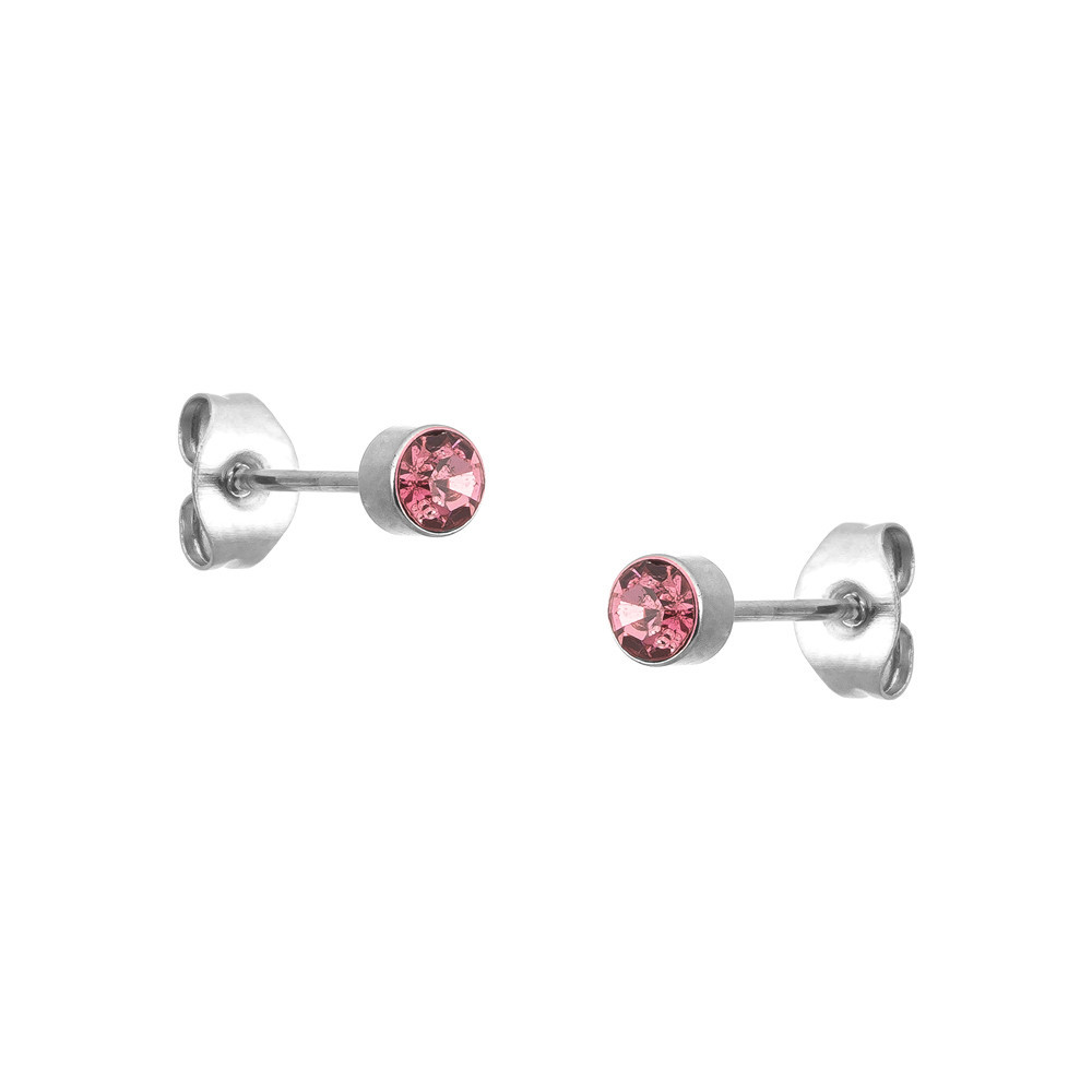 PENDIENTES ACERO CIRCONITA COLOR ROSA CIERRE PRESIÓN