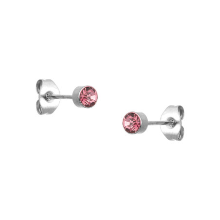PENDIENTES ACERO CIRCONITA COLOR ROSA CIERRE PRESIÓN