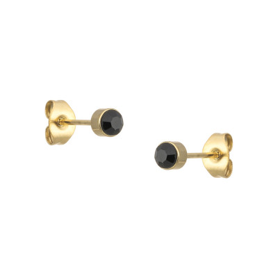 PENDIENTES ACERO BAÑO ORO CIRCONITA COLOR NEGRO CIERRE PRESIÓN