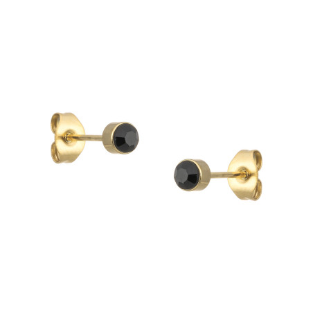 PENDIENTES ACERO BAÑO ORO CIRCONITA COLOR NEGRO CIERRE PRESIÓN