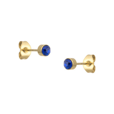 PENDIENTES ACERO BAÑO ORO CIRCONITA COLOR AZUL CIERRE PRESIÓN