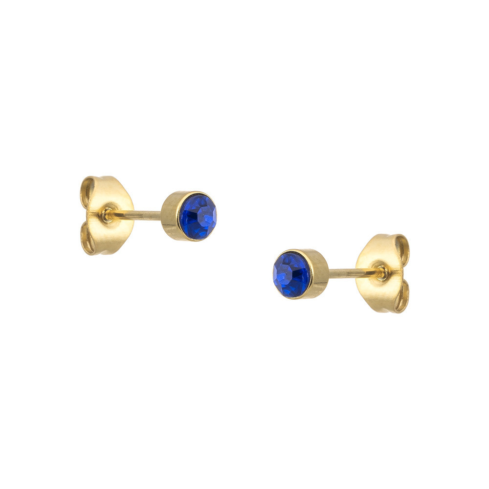 PENDIENTES ACERO BAÑO ORO CIRCONITA COLOR AZUL CIERRE PRESIÓN