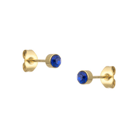 PENDIENTES ACERO BAÑO ORO CIRCONITA COLOR AZUL CIERRE PRESIÓN