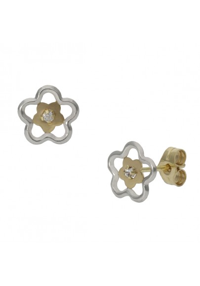 PENDIENTES BICOLOR ORO 18 KL FLOR