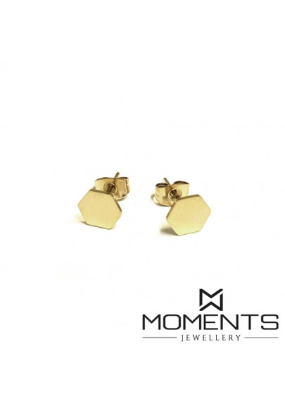 GOLD PLATED STAINLESS STEEL HEXAGON STUD EARRINGS