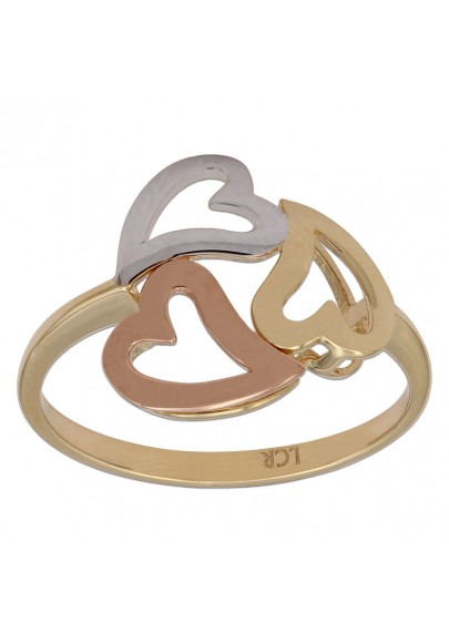 18K THREE TONE GOLD HEARTS RING